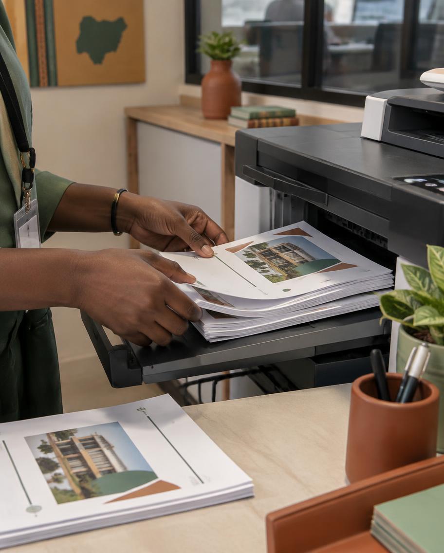 Printed documents being prepared at a business centre